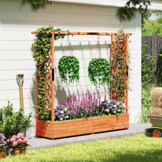 Raised Garden Bed with Arch Trellis and Hanging Roof-Orange W2B