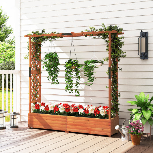 Raised Garden Bed with Arch Trellis and Hanging Roof-Orange W2B