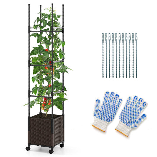 87 Inch Tall Raised Garden Bed with Plant Box Trellis and Lockable Wheels Adjustable Height W2B