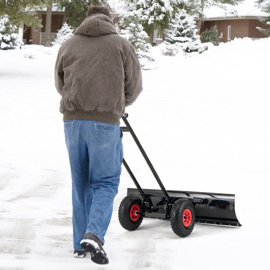 36 Inches Snow Shovel with Wheels and Adjustable Angle-Black W2B