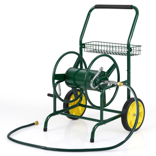 Garden Hose Reel Cart with 2 Wheels and Storage Basket-Blue W2B