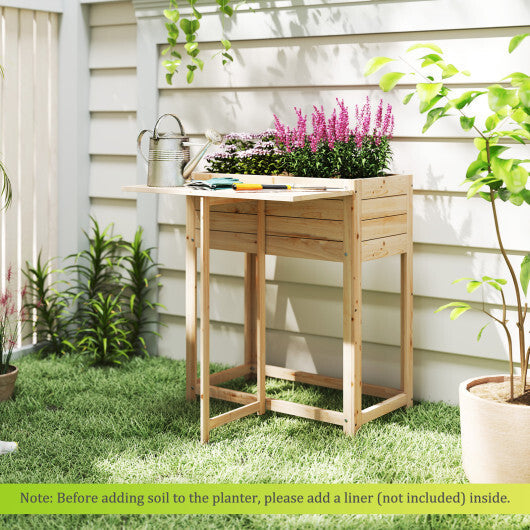 Wooden Raised Garden Bed with Legs and Foldable Side Table W2B