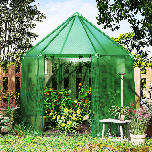 6.5 x 5.6 x 6.2 FT Mini Walk-in Greenhouse Portable Outdoor Warm House for Winter with PE Cover-Green W2B