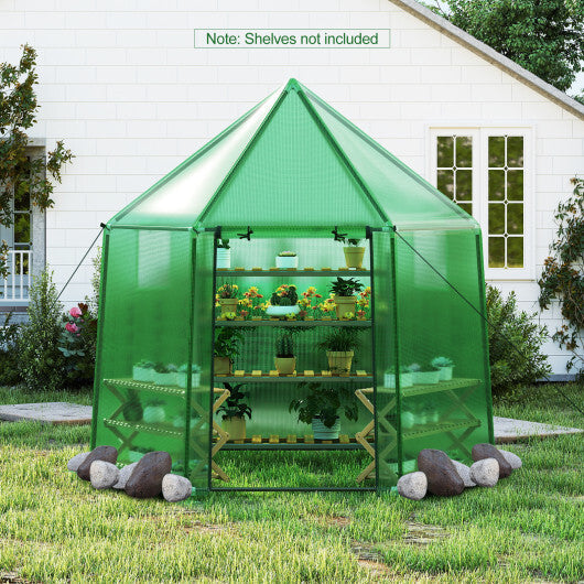 6.5 x 5.6 x 6.2 FT Mini Walk-in Greenhouse Portable Outdoor Warm House for Winter with PE Cover-Green W2B