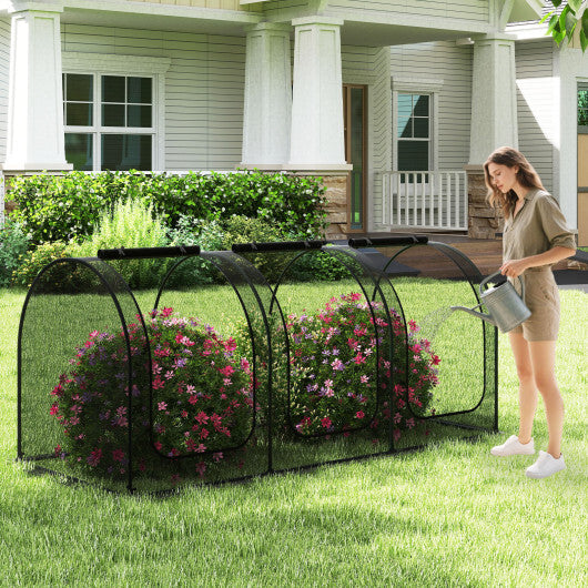 Tunnel Crop Cage Large Portable Plant Protection Tent with 3 Roll-up Zippered Doors W2B