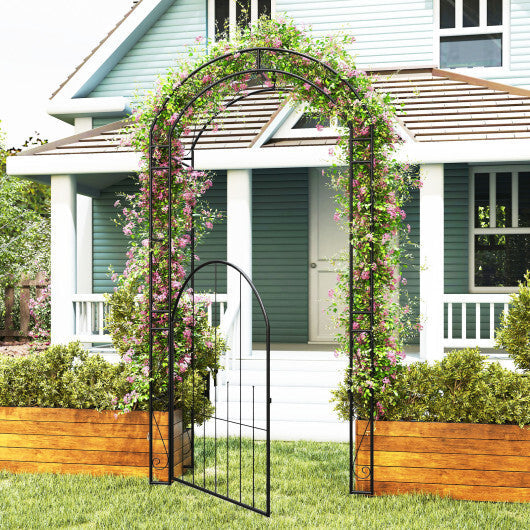 84 Inch Tall Garden Arch Metal Arbor Archway with Gate W2B