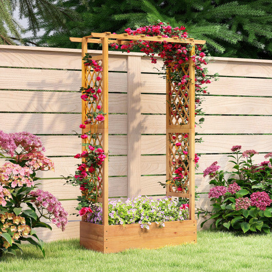 70 Inch Wooden Raised Garden Bed with Lattice Trellis-Natural W2B