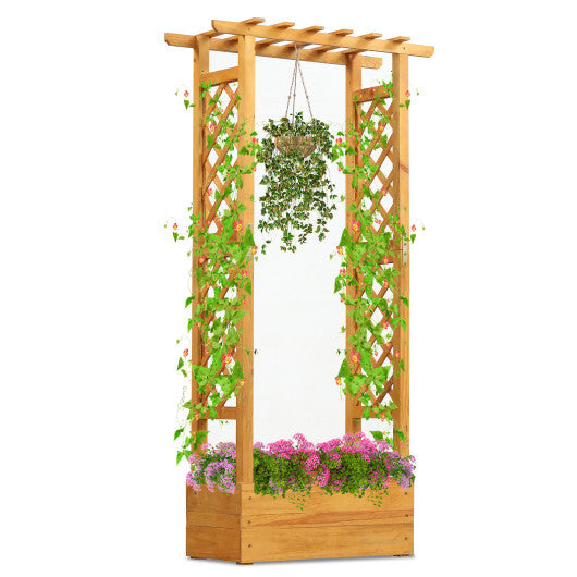 Wooden Raised Garden Bed with Lattice Trellis and Hanging Roof-Orange W2B