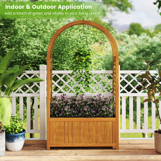 Wooden Raised Garden Bed with Lattice Trellis and Arched Roof-Orange W2B