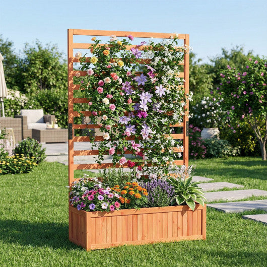 Wooden Raised Garden Bed 59 Inch Tall Elevated Planter Box with Vertical Trellis-Orange W2B