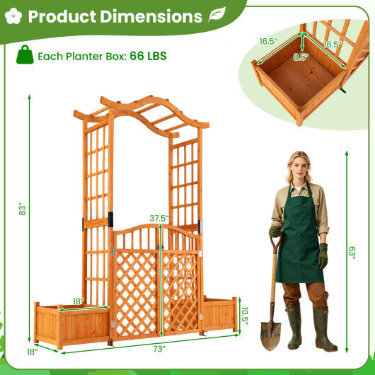 83" Garden Arbor with Gate and 2 Planter Boxes-Yellow W2B