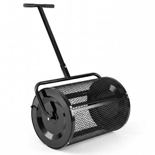 Compost Spreader 24 Inch Peat Moss Spreader Roller with Height-adjustable T-shape Handle-Green W2B