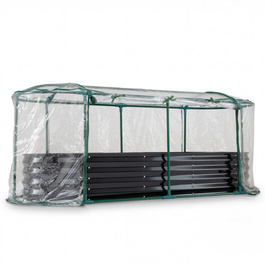 Outdoor Color Steel Raised Garden Bed with Greenhouse Cover Roll-up Window-Silver W2B