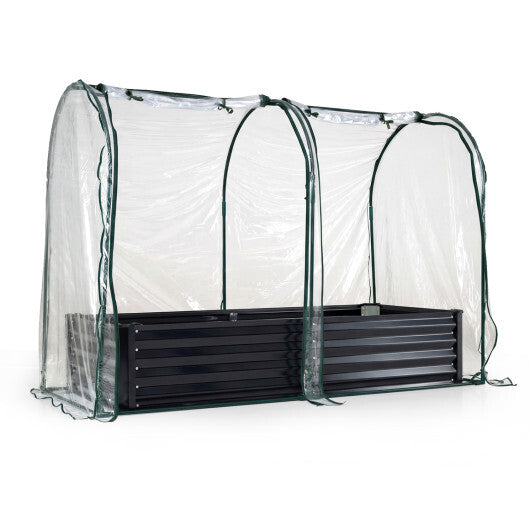 6 x 3 x 1 FT Galvanized Raised Garden Bed with Greenhouse Cover-Silver W2B