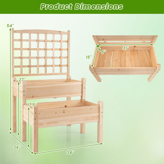 Raised Garden Bed with Trellis 2-Tier for Outdoor Climbing Plants-Natural W2B