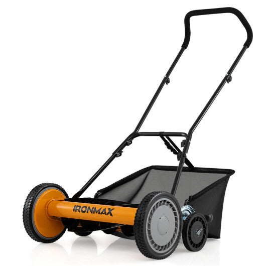 18 Inch Push Reel Lawn Mower 4-Position Adjustable with Removable Grass Catcher-Green W2B