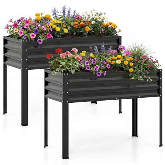Raised Garden Bed Set of 2 Electro-Coating Metal Large Elevated Planter Box-Silver W2B