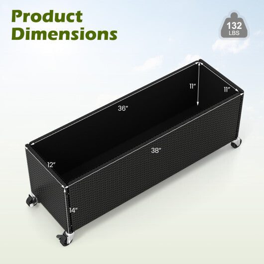 Raised Garden Bed PE Rattan Wicker Patio Planter Box with Liner and Wheels W2B