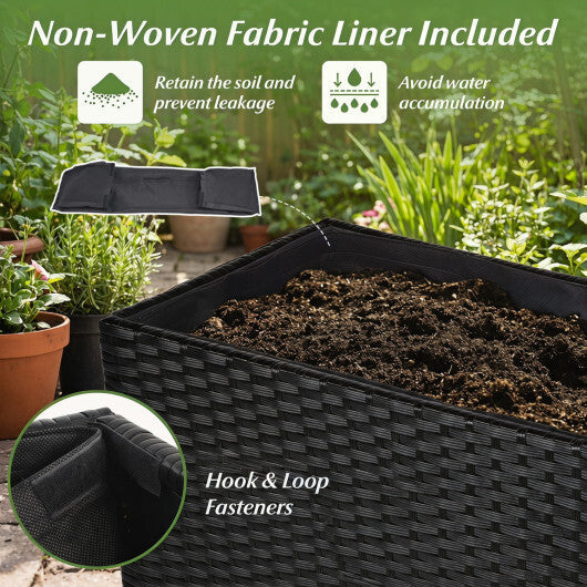 Raised Garden Bed All-Weather PE Rattan Wicker Flowerpot with Liner W2B