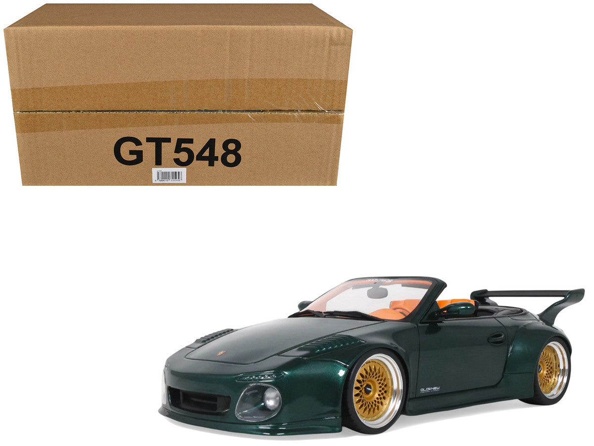 2024 Porsche 911 (997) Old & New Tokyo Auto Salon Cabriolet Dark Green Metallic with Orange Interior 1/18 Model Car by GT Spirit GT Spirit