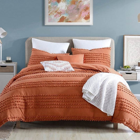 Full/Queen 5-Piece 100-Percent Cotton Clip Dot Comforter Set in Brick Orange W2B