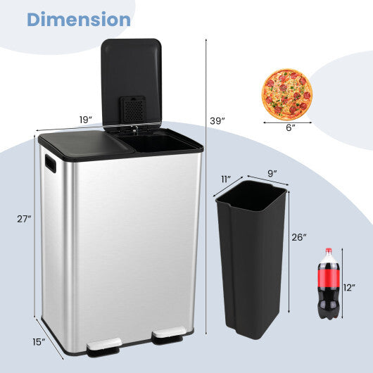 2 x 8 Gal Dual Compartment Trash Can-White W2B