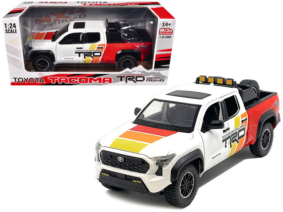 2024 Toyota Tacoma TRD Off Road Edition Pickup Truck White and Red with TRD Stripes with Sunroof and Wheel Rack Limited Edition to 2400 pieces Worldwide 1/24 Diecast Model Car Other