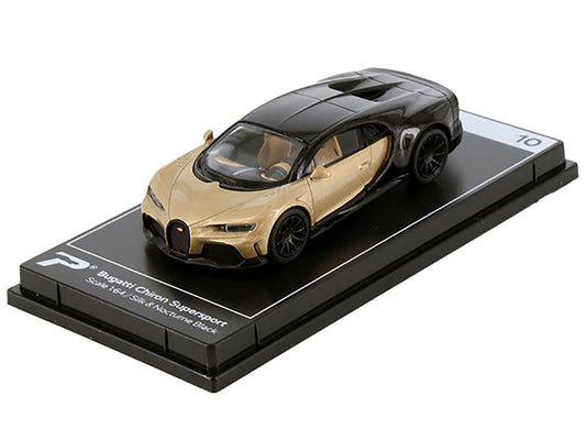Bugatti Chiron Supersport Silk Gold Metallic and Nocturne Black "Hypercar League Collection" 1/64 Diecast Model Car by PosterCars-1