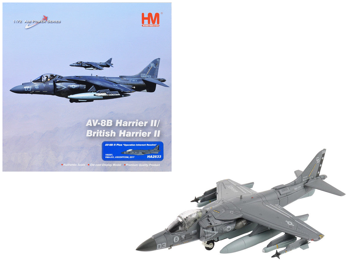 McDonnell Douglas AV-8B Plus Harrier II Aircraft "165357 VMA-231 Ace of Spades Operation Inherent Resolve USCENTCOM" (2017) United States Marine Corps "Air Power Series" 1/72 Diecast Model by Hobby Master Hobby Master