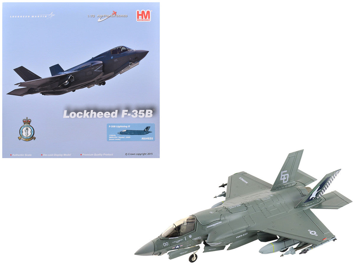 Lockheed Martin F-35B Lightning II Aircraft (Beast Mode) "170533 VMFA-533 Hawks" (2025) United States Marine Corps "Air Power Series" 1/72 Diecast Model by Hobby Master-4