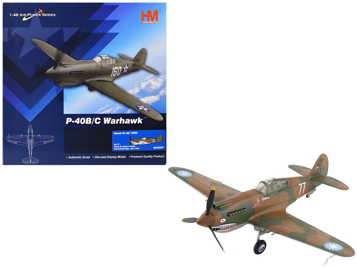 Curtiss P-40B Hawk 81-A2 Fighter-Bomber Aircraft "No.77 Robert Smith 3rd Pursuit Squadron" (1941) American Volunteer Group in China "Air Power Series" 1/48 Diecast Model by Hobby Master-4
