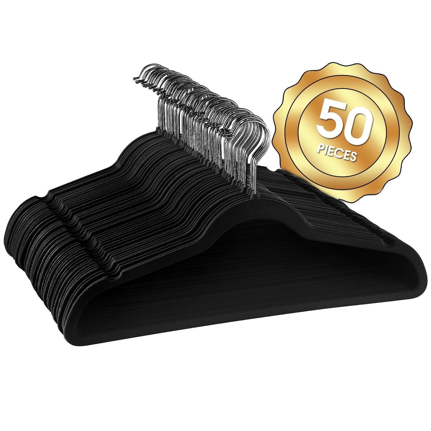 Elama Home 50 Piece Flocked Velvet Clothes Hangers with Stainless Steel Swivel Hooks in Black W2B