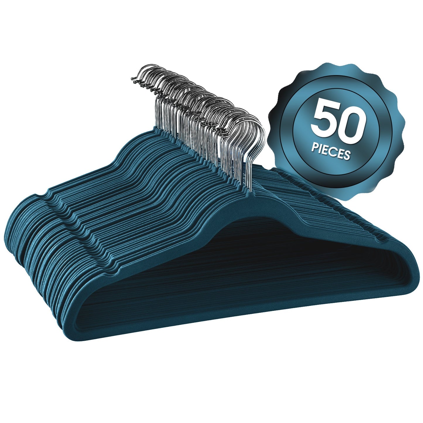 Elama Home 50 Piece Flocked Velvet Clothes Hangers with Stainless Steel Swivel Hooks in Blue W2B