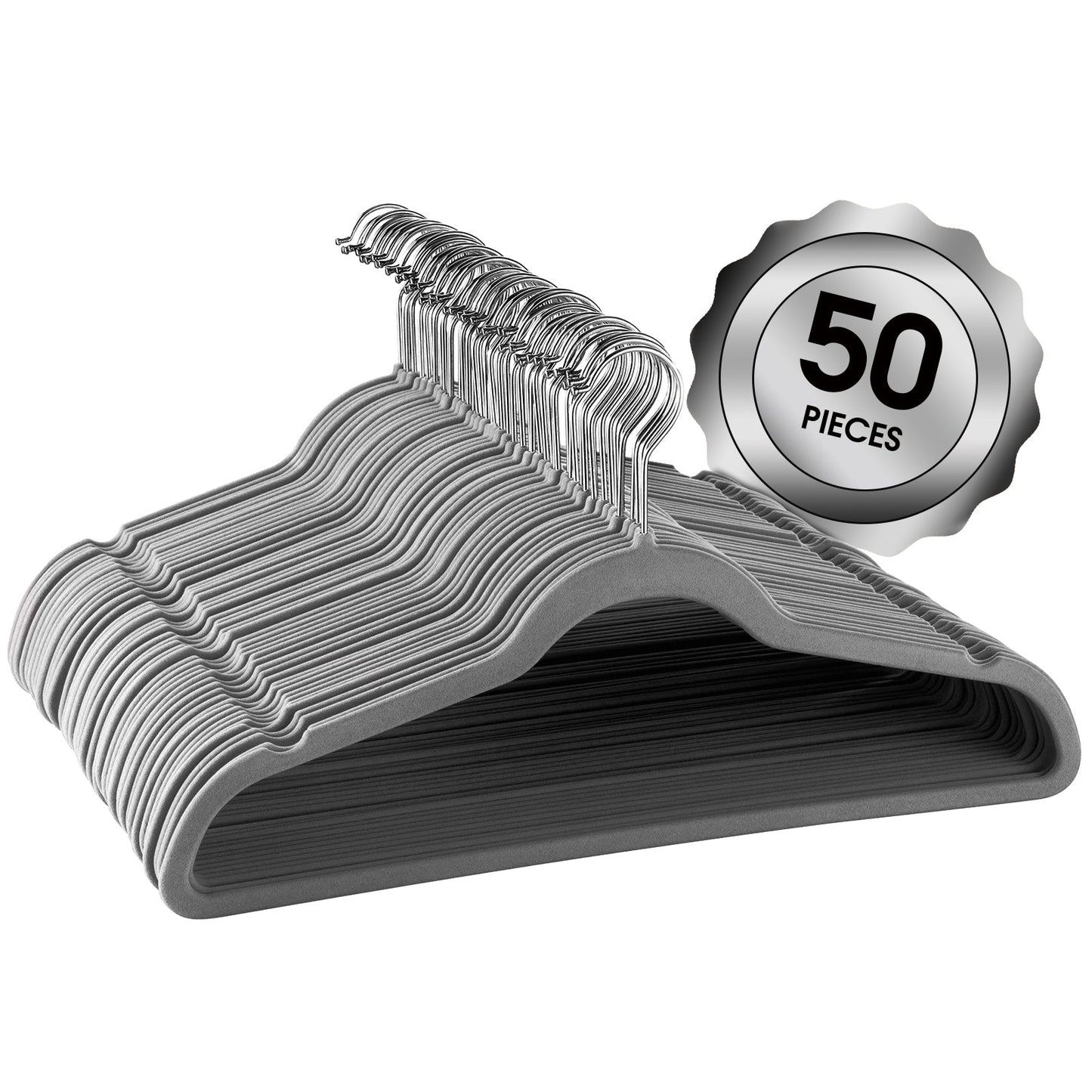 Elama Home 50 Piece Flocked Velvet Clothes Hangers with Stainless Steel Swivel Hooks in Gray W2B