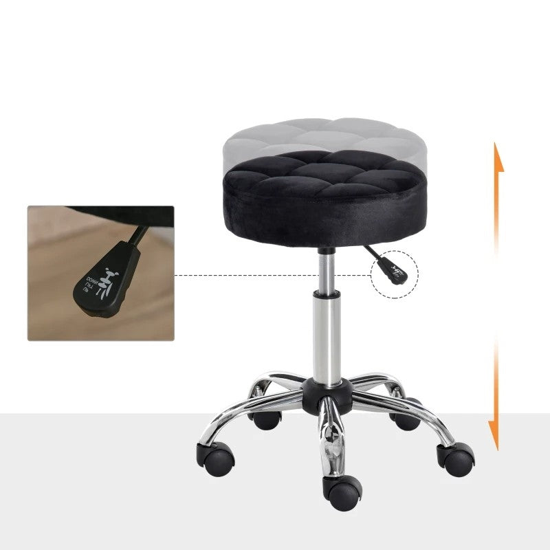 Black Button Tufted Adjustable Rolling Massage Swivel Salon Stool FastFurnishings