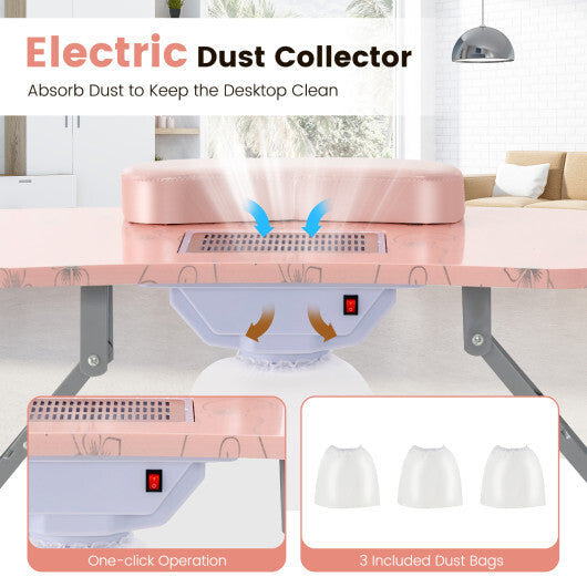 Manicure Nail Table with Bendable USB-plug LED Table Lamp-Pink W2B