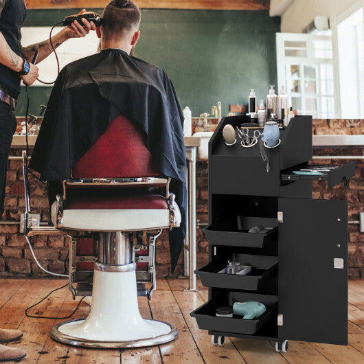 Salon Trolley Cart 360 Rolling Tool Cart Mobile Storage Station with 4 Lockable Wheels-Black