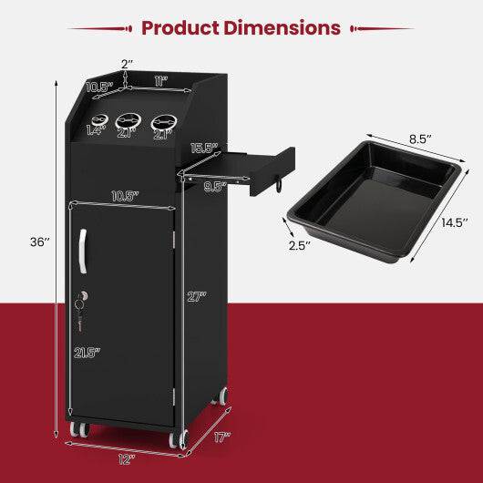 Salon Trolley Cart 360 Rolling Tool Cart Mobile Storage Station with 4 Lockable Wheels-Black