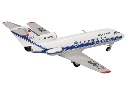 Yakovlev Yak-40 Commercial Aircraft "Volga-Dnepr Airlines" (RA-87842) White with Blue Stripes 1/200 Diecast Model Airplane by Herpa-1