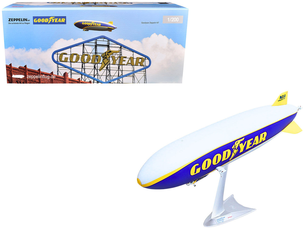 Zeppelin NT Aircraft "Goodyear Blimp - Wingfoot One" (N1A) Gray and Blue with Yellow Stripes 1/200 Diecast Model by Herpa-3