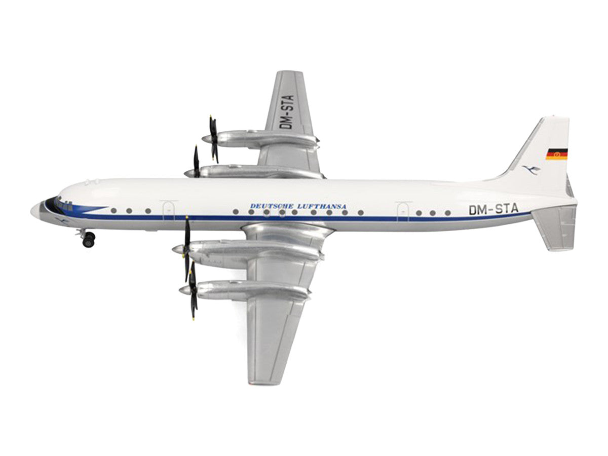 Ilyushin IL-18 Commercial Aircraft "Deutsche Lufthansa" (DM-STA) White with Blue Stripes 1/200 Diecast Model by Herpa Herpa