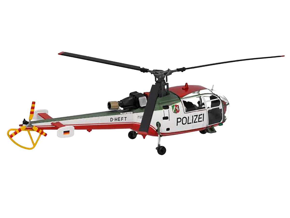 Aerospatiale Alouette III Helicopter "Polizeifliegerstaffel Nordrhein-Westfalen (Police Aviation Squadron North Rhine-Westphalia)" (D-HEFT) White with Red and Green Stripes 1/72 Diecast Model by Herpa-2