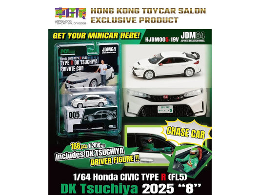 2025 Honda Civic Type R (FL5) RHD (Right Hand Drive) "DK Tsuchiya" White with Collectible Card "JDM64" Series 1/64 Diecast Model Car by Hobby Japan Hobby Japan