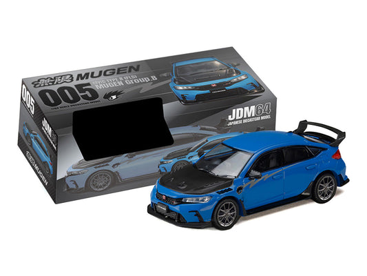 Honda Civic Type R (FL5) RHD (Right Hand Drive) Racing Blue Pearl with Carbon Hood "MUGEN Group B" (2025) "JDM64" Series 1/64 Diecast Model Car by Hobby Japan Hobby Japan