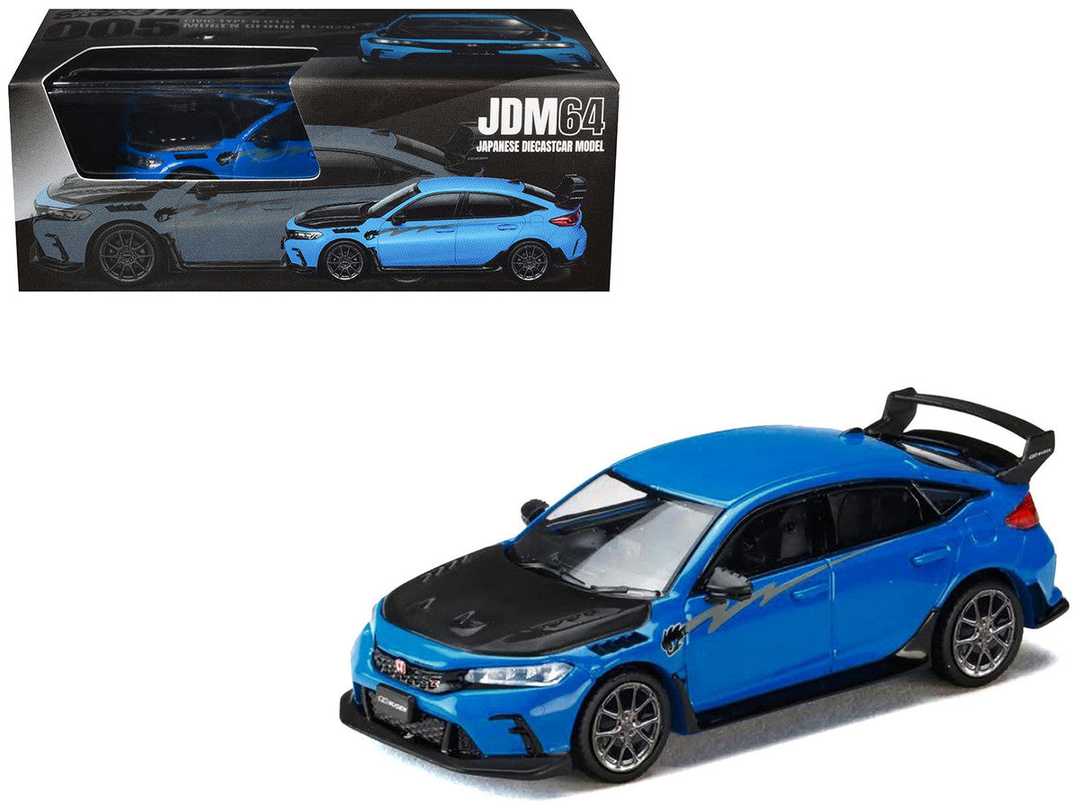 Honda Civic Type R (FL5) RHD (Right Hand Drive) Racing Blue Pearl with Carbon Hood "MUGEN Group B" (2025) "JDM64" Series 1/64 Diecast Model Car by Hobby Japan Hobby Japan