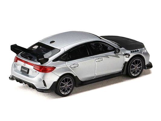 Honda Civic Type R (FL5) RHD (Right Hand Drive) Matt Silver Metallic with Carbon Hood "MUGEN Group B" (2025) "JDM64" Series 1/64 Diecast Model Car by Hobby Japan Hobby Japan