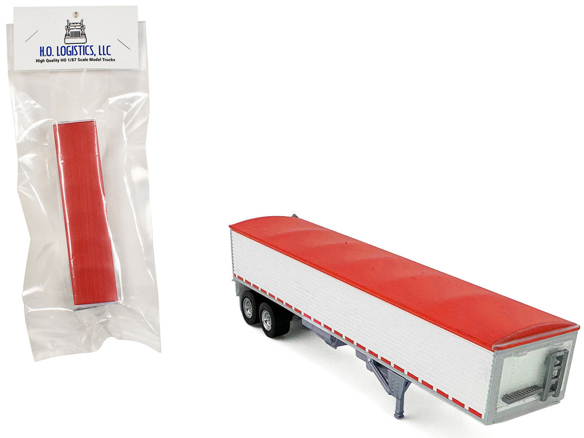 Covered Grain Trailer White with Red Tarp 1/87 (HO) Plastic Model Car by HO Logistics HO Logistics Replicas