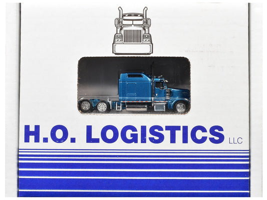 Kenworth W900L Truck Tractor with Sleeper Cab Blue Metallic and Pneumatic Tank Trailer Combo Set 1/87(HO) Plastic Model Car by HO Logistics HO Logistics Replicas
