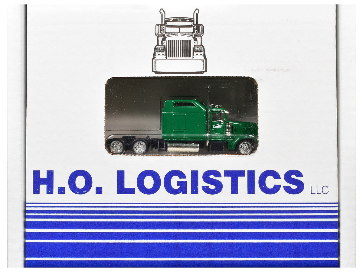 Kenworth W900L Truck Tractor with Sleeper Cab "Cargill" Green and Covered Grain Trailer White with Green Tarp Combo Set 1/87 (HO) Plastic Model Car by HO Logistics HO Logistics Replicas
