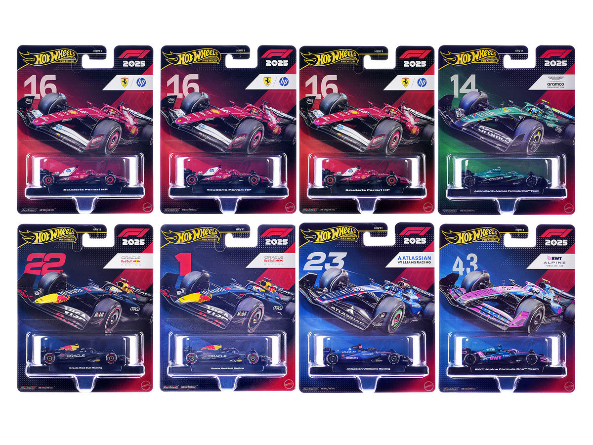 "Formula 1 Racing" 8 piece Set M "Premium Series" Diecast Model Car by Hot Wheels Hotwheels